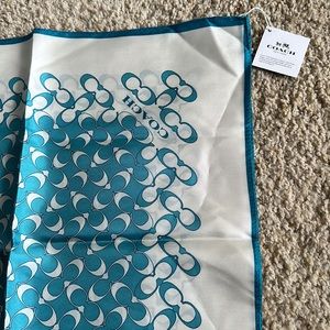 NWT Coach Monogram Silk Square Scarf, Teal/Aqua Blue